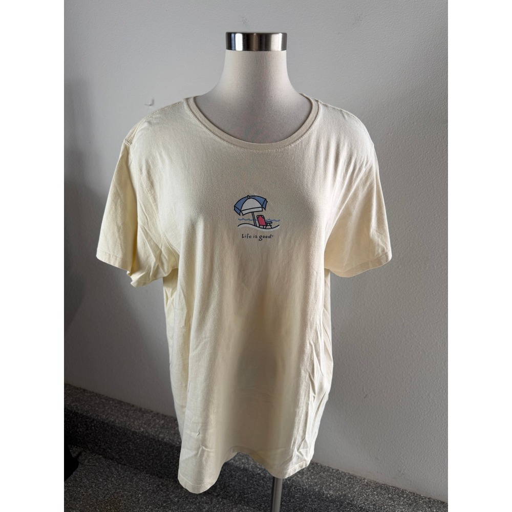 Life is Good Womens XL Relaxed Fit Short Sleeve Graphic Tee Cream 100% Cotton